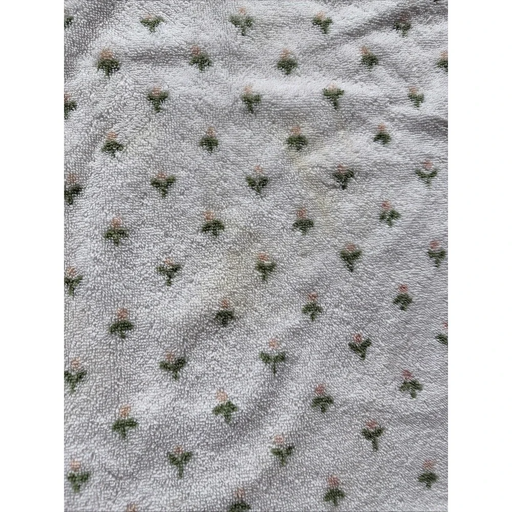 Vintage Burlington Bath Towel Set Of 3 Floral White Scallop MCM Made In USA Read